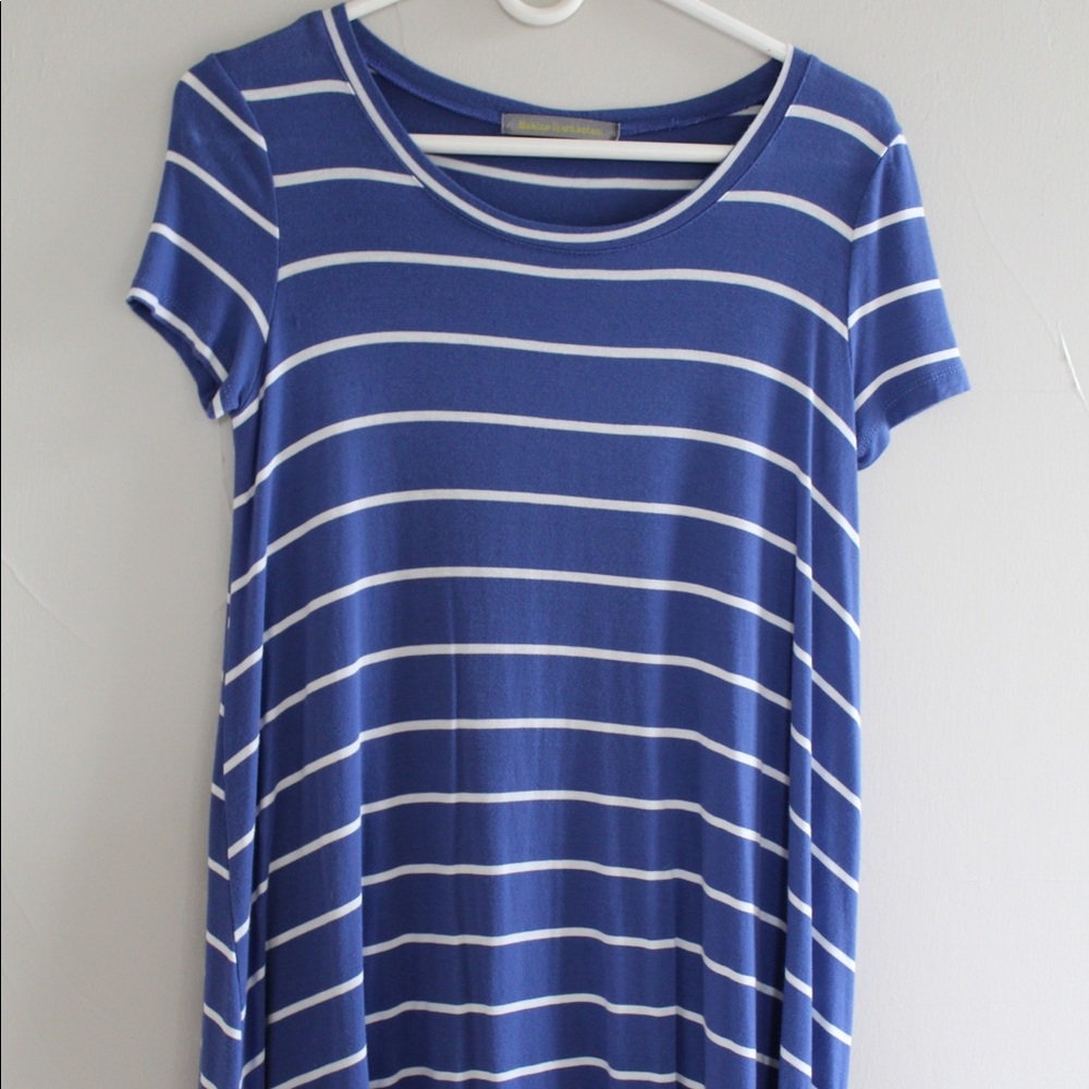 Blue and white stripe t-shirt dress